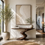 Sculptural Console Table – Solid Wood Curved Base Table for Entryway Decor
