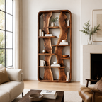 Organic Wood Bookshelf – Solid Wood Display Shelf for Living Room Decor