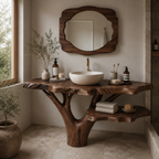 Tree Trunk Bathroom Vanity Wood Base – Handmade Solid Wood Vanity Frame for Luxury Bathroom Decor