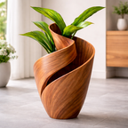 Sculptural Wooden Twist Vase with Greenery – Elegant Home Décor