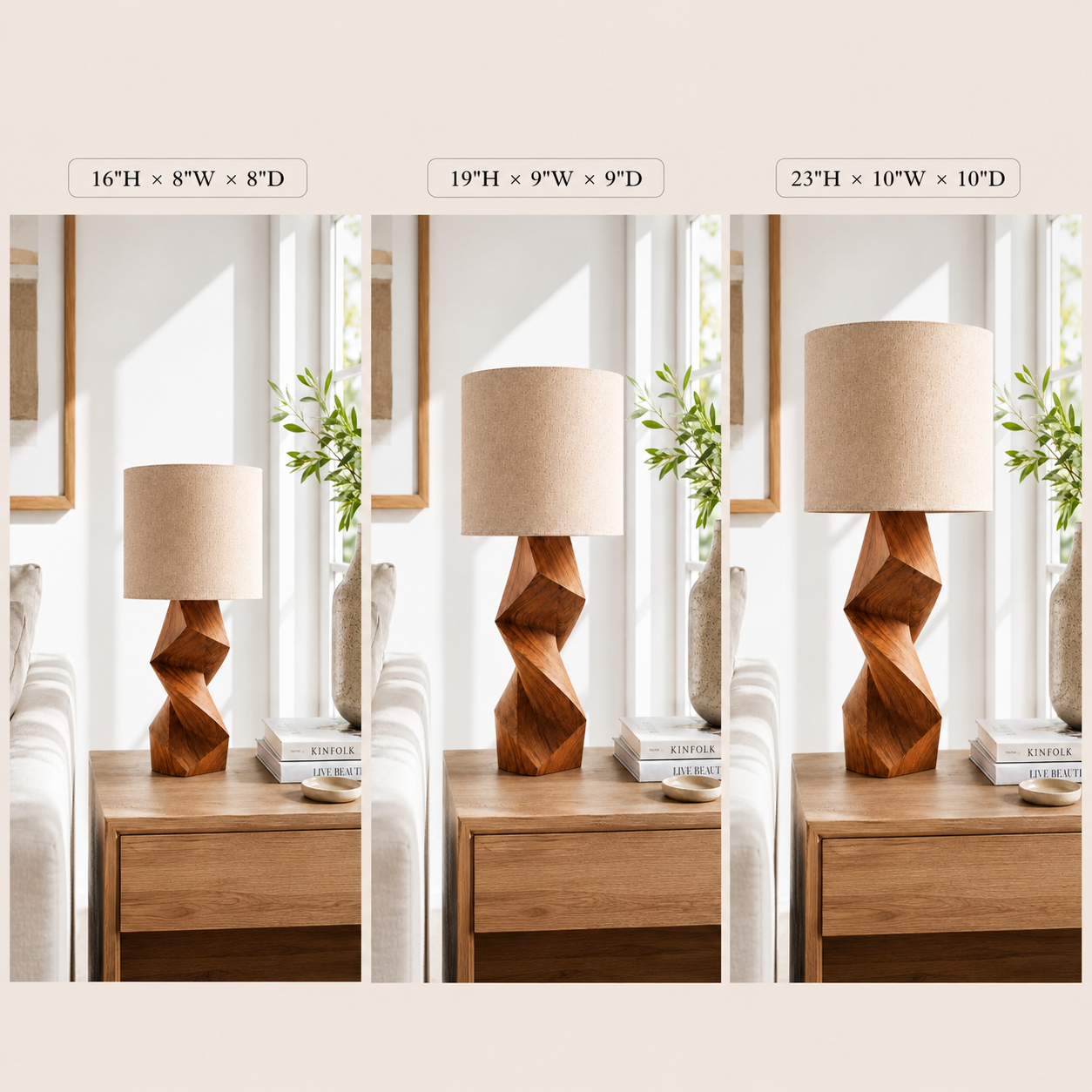 Geometric Wood Table Lamp – Solid Wood Bedside Lamp for Living Room Decor
