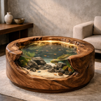 Solid Wood Round Aquarium Coffee Table – Sculptural Fish Tank Design