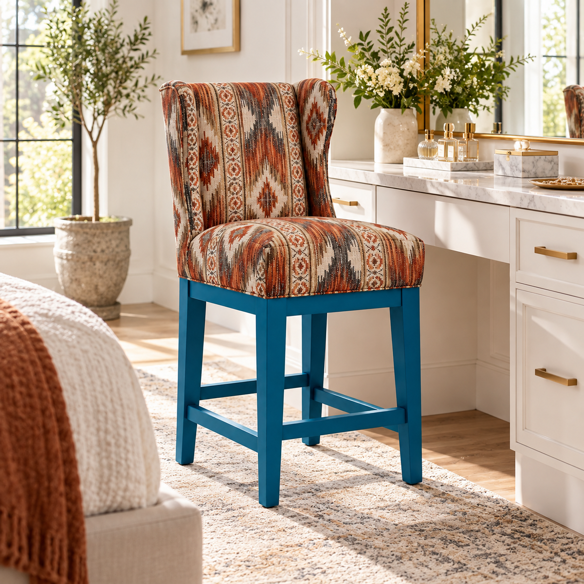 Patterned Upholstered Counter & Bar Stool