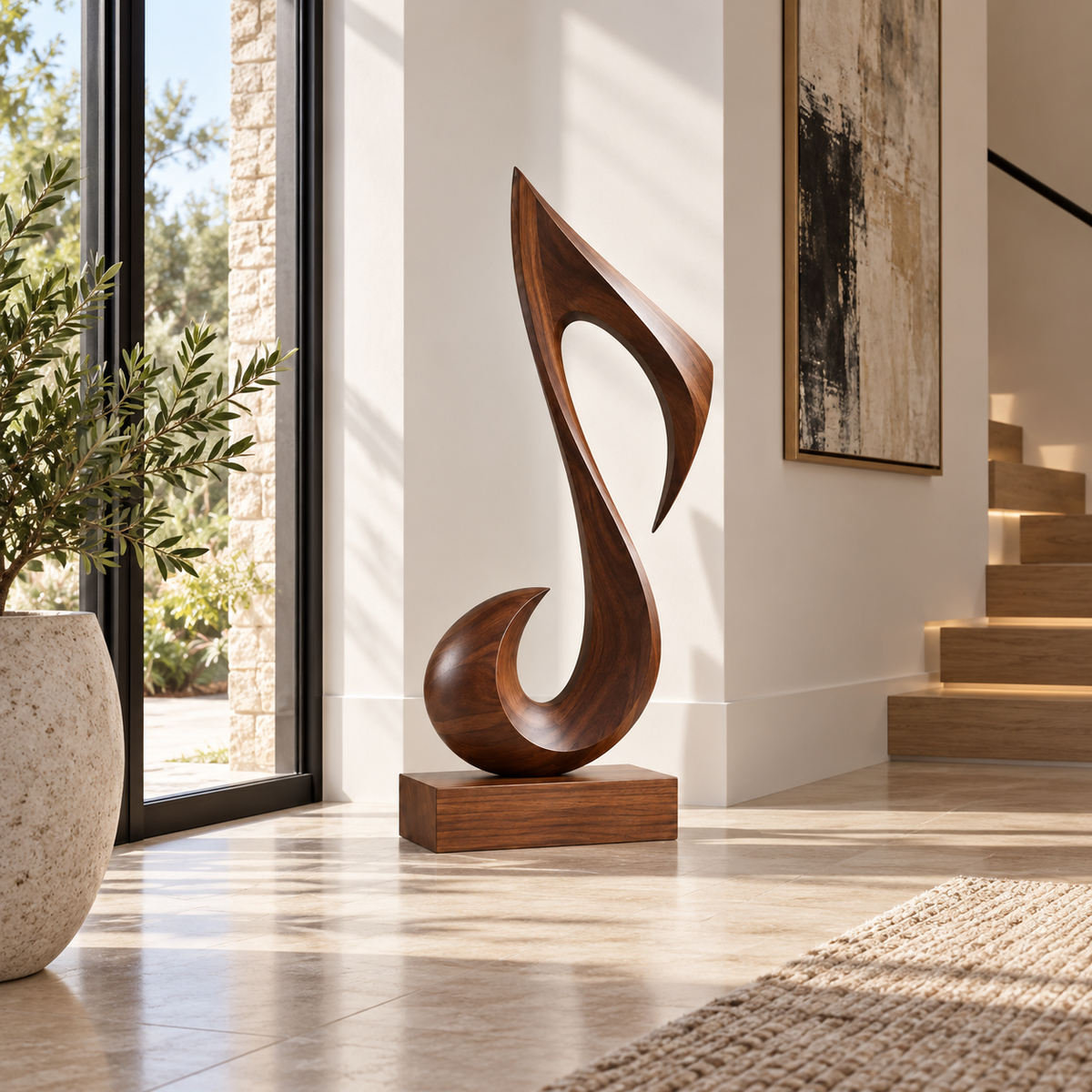 Sculptural Musical Note Wood Decor