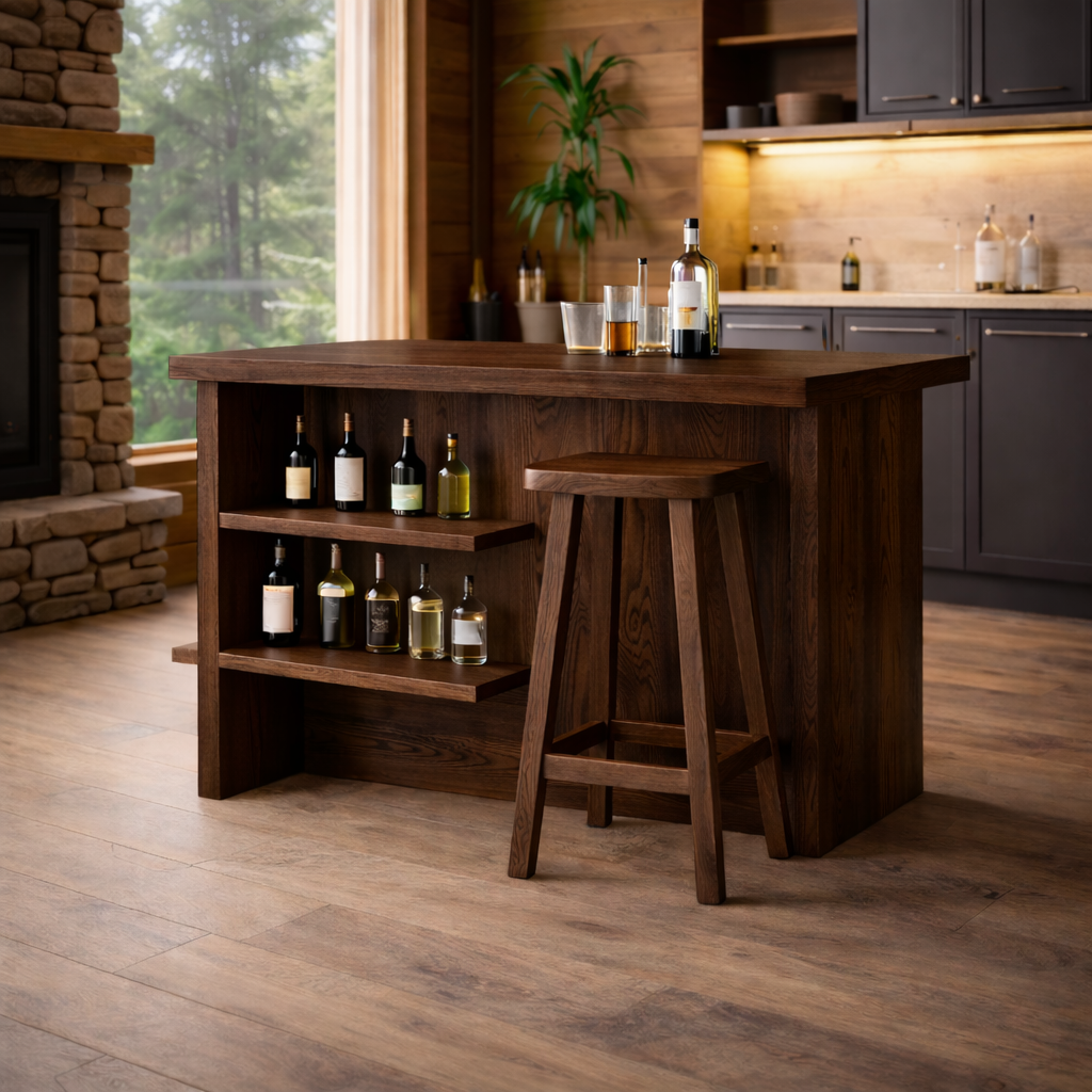 Kitchen Island – Solid Wood Island with Storage, Seating and Wine Rack