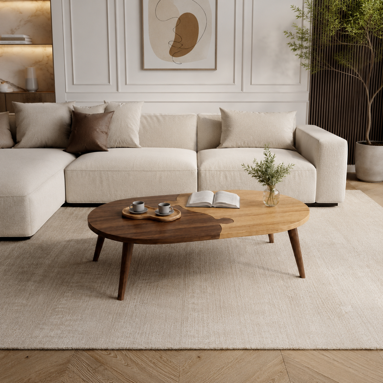 Two-Tone Puzzle Wood Coffee Table
