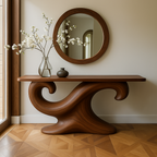 Walnut Console Table – Sculptural Wave Entryway Table, Modern Solid Wood