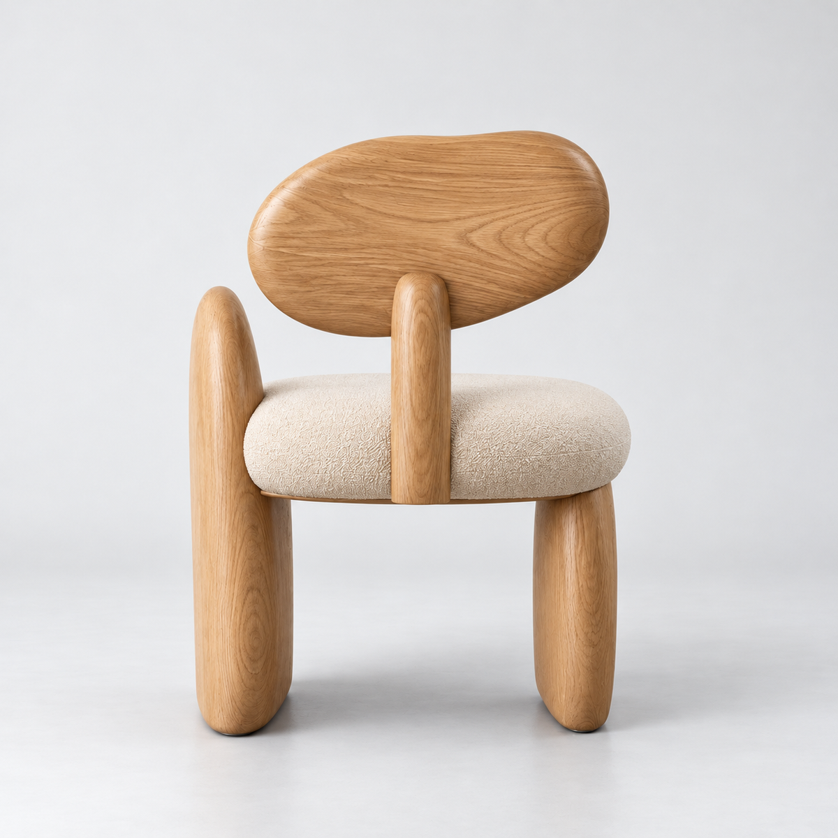 Sculptural Wood Back Bouclé Accent Chair