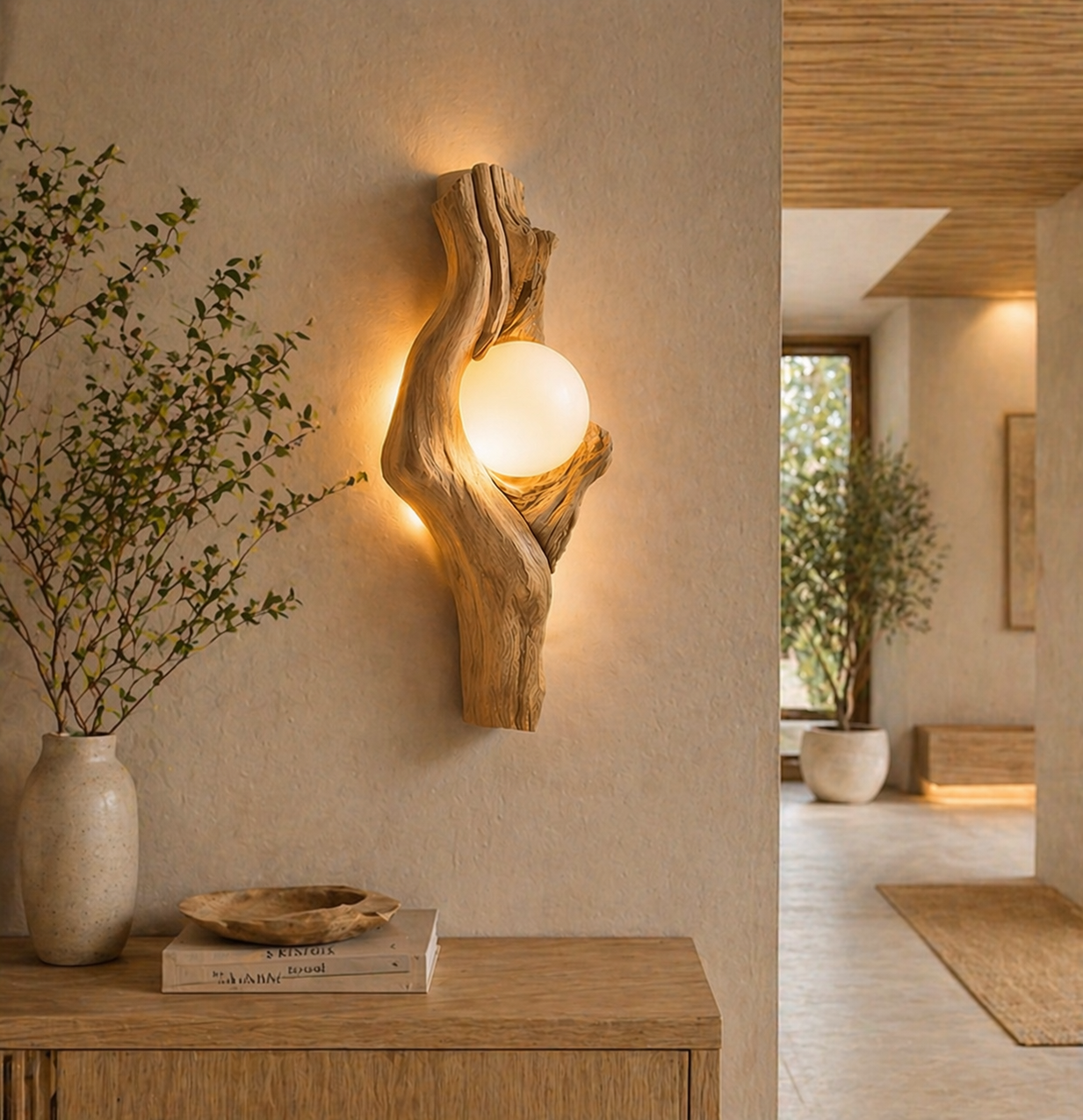 Sculptural Wall Light – Solid Wood Modern Sconce for Home Decor