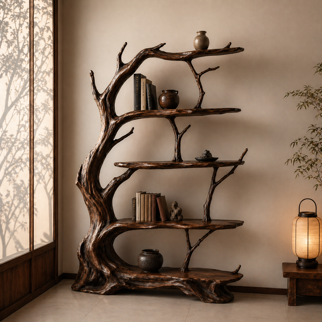 Tree Branch Display Shelf – Solid Wood Decorative Shelf for Rustic Wall Decor Hover Image