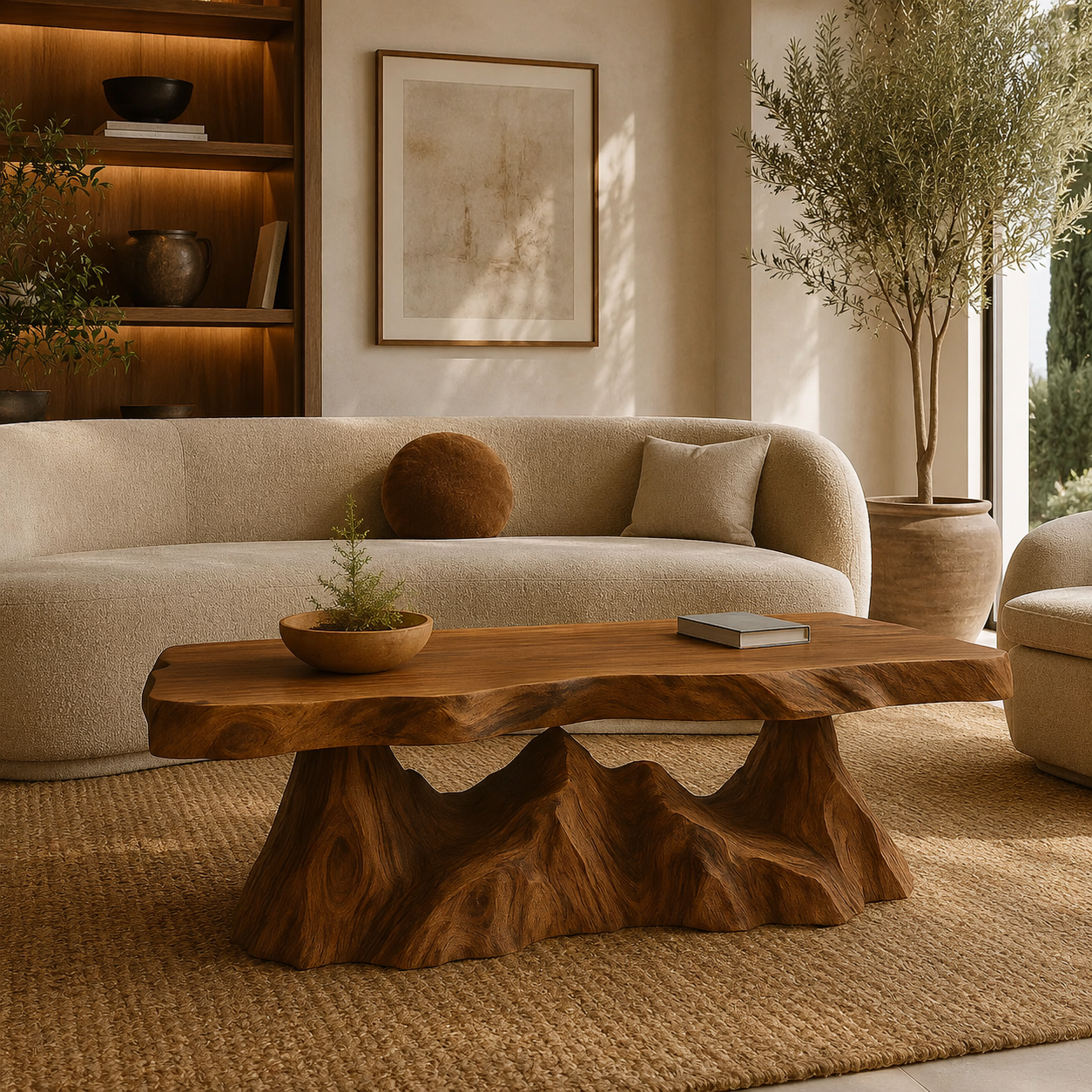 Organic Sculptural Solid Wood Coffee Table – Handcrafted Live Edge Design