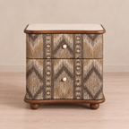 Patterned Two-Drawer Wood Nightstand with Stone Top