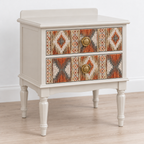 Patterned Drawer Nightstand with Turned Legs