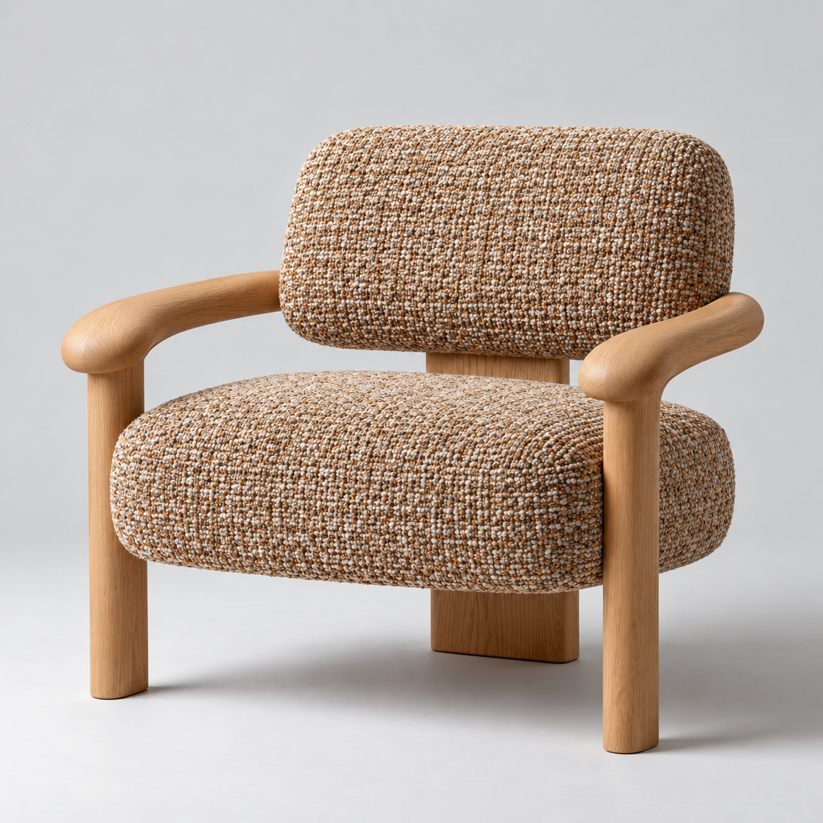 Textured Upholstered Wood Armchair