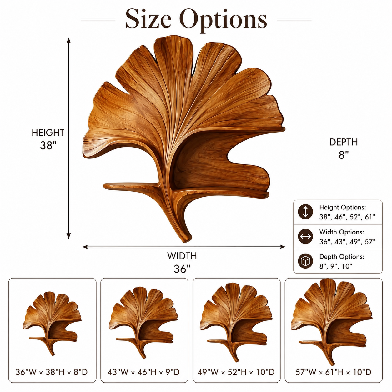 Ginkgo Leaf Wood Wall Art – Solid Wood Floating Shelf for Living Room Decor