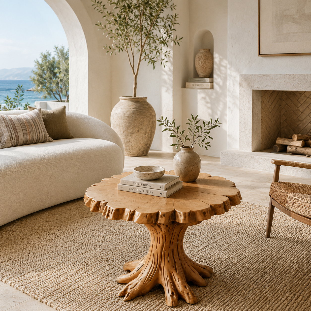 Rustic Tree Root Side Table – Solid Wood Accent Table for Living Room and Bedroom Decor