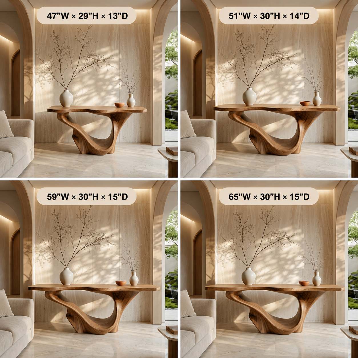 Sculptural Console Table – Solid Wood Entryway Table with Curved Base