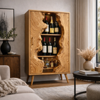 Live Edge Wine Cabinet – Solid Wood Bottle Storage Cabinet for Home Bar Decor