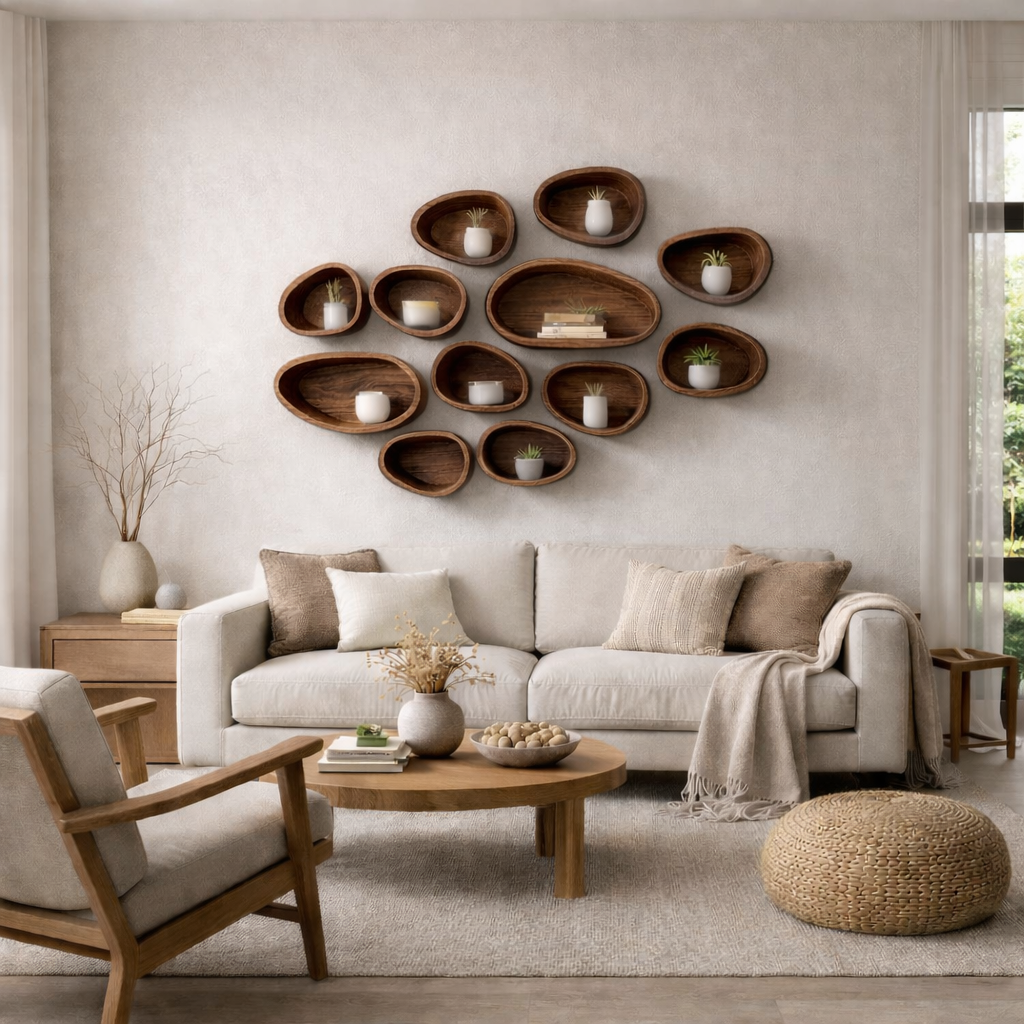 Organic Cluster Wooden Wall Art – Sculptural Modern Wall Décor