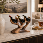 Branch Wood Wine Rack – Solid Wood 3 Bottle Display Stand for Dining Room Decor