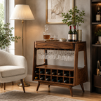 Wood Wine Rack Cabinet – Solid Wood Bar Storage Stand for Dining Room Decor