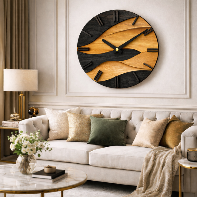 Handcrafted Wooden Wall Clock – Modern Natural Grain Timepiece Main Image