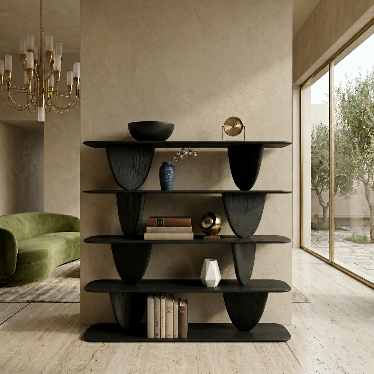 Geometric Bookcase – Solid Wood Display Shelf for Living Room