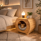 Cat House Nightstand – Solid Wood Bedside Table for Bedroom Decor