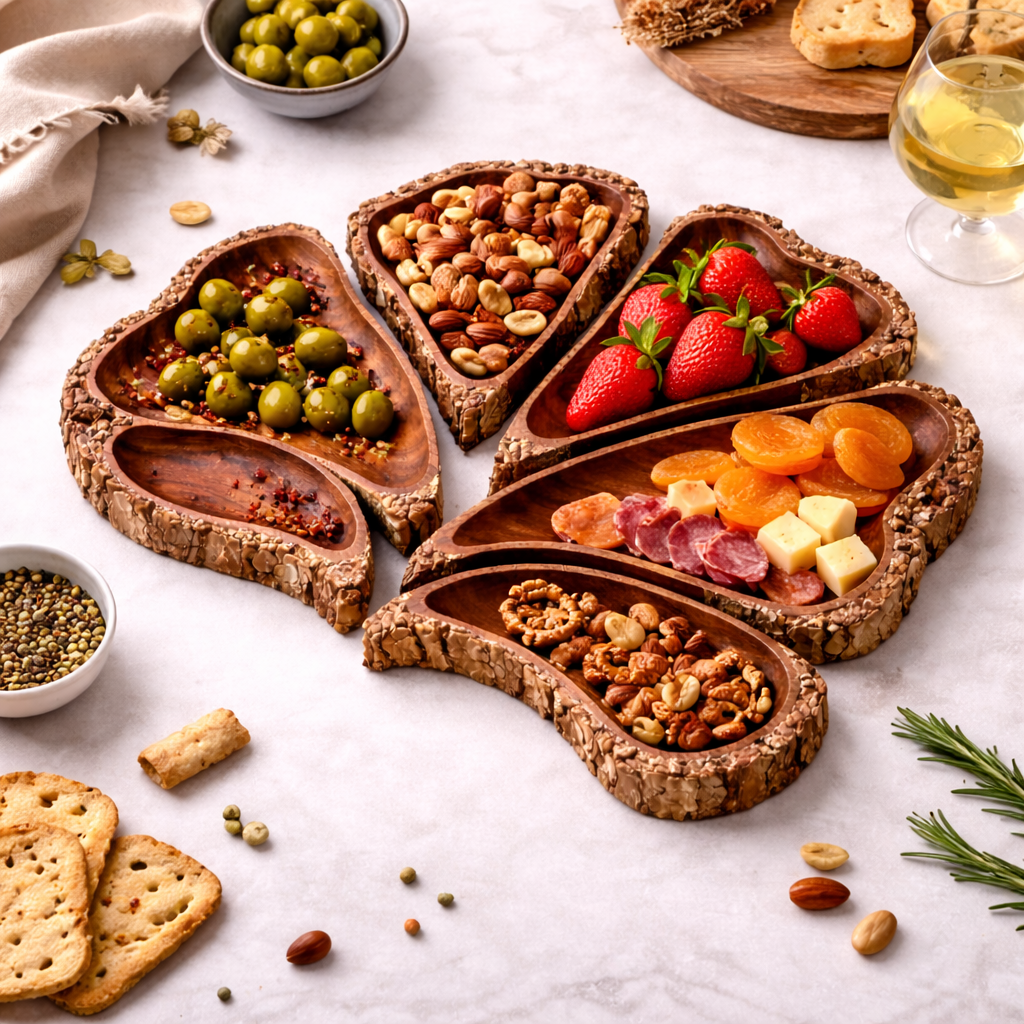 Wooden Serving Tray & Bowl Set – Natural Tableware for Entertaining