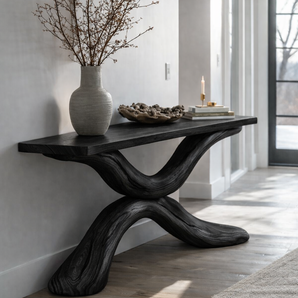 Handcrafted Solid Wood Console Table – Sculptural X-Base Design