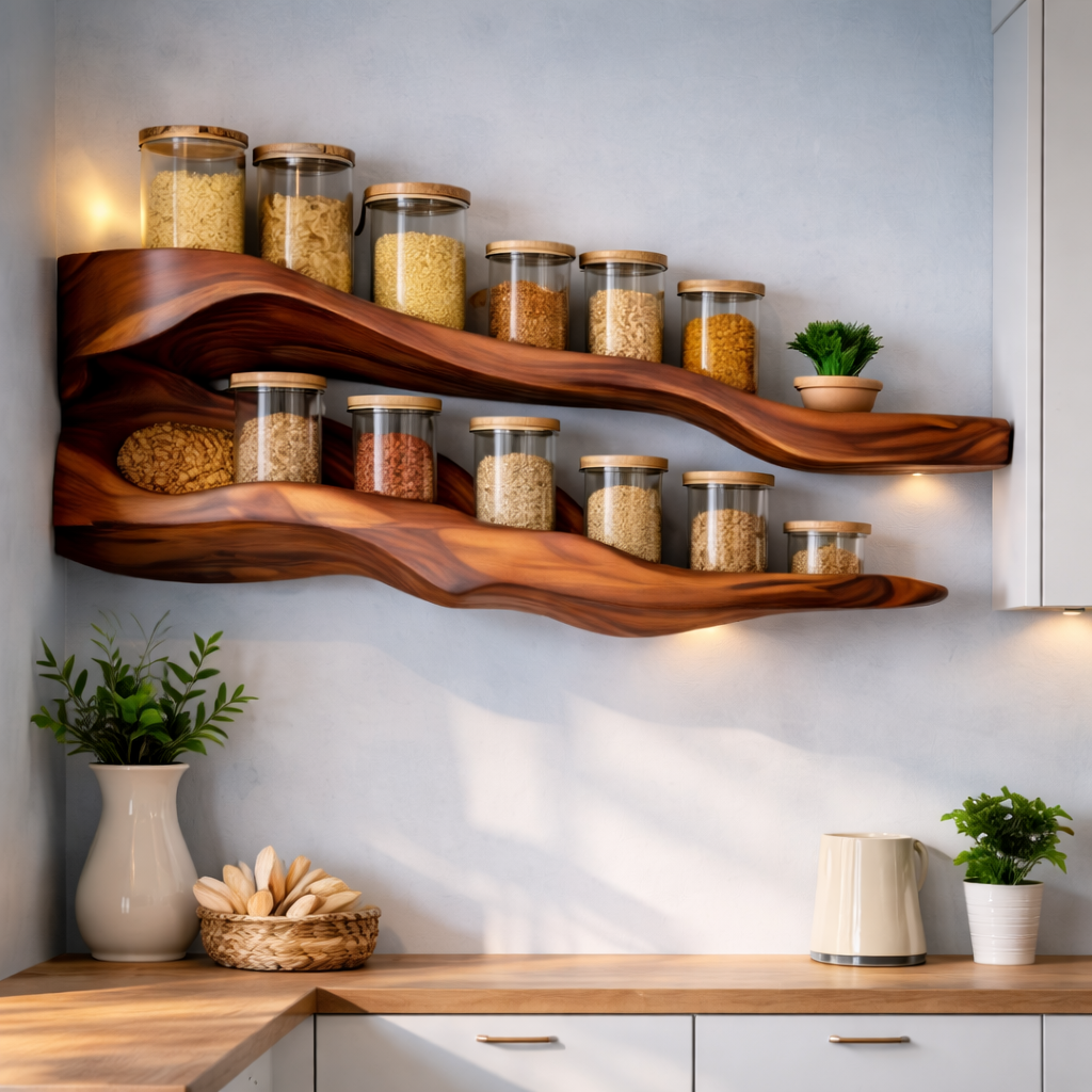 Wall-Mounted Spice Rack – Solid Wood Kitchen Organizer