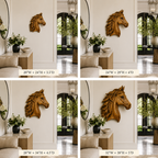 Horse Head Wood Wall Art – Solid Wood 3D Animal Sculpture for Entryway Decor