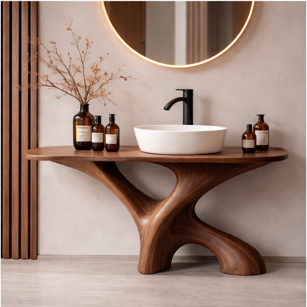 Tree Trunk Bathroom Vanity – Solid Wood Vanity with Countertop for Bathroom Decor