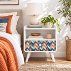 Mid-Century Walnut Nightstand with Geometric Drawer