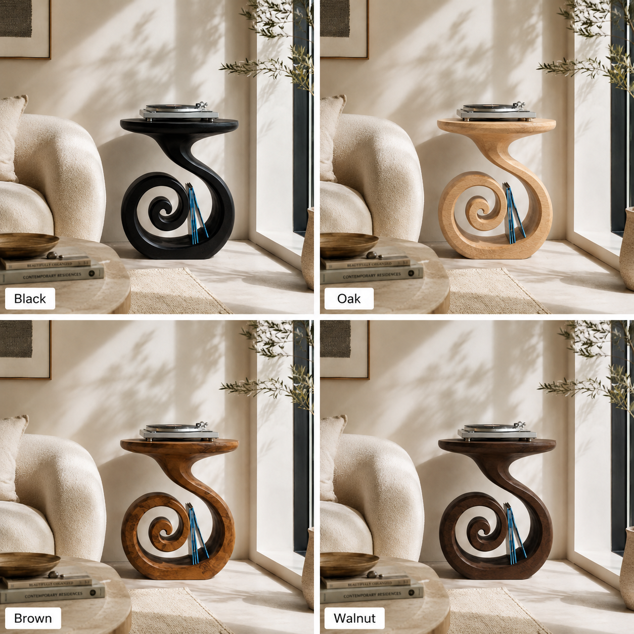 Spiral Sculptural Wood Side Table