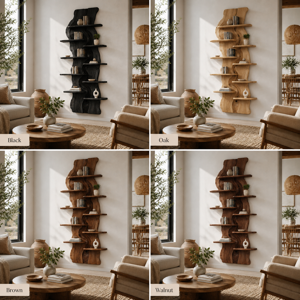 Live Edge Sculptural Wall Bookshelf