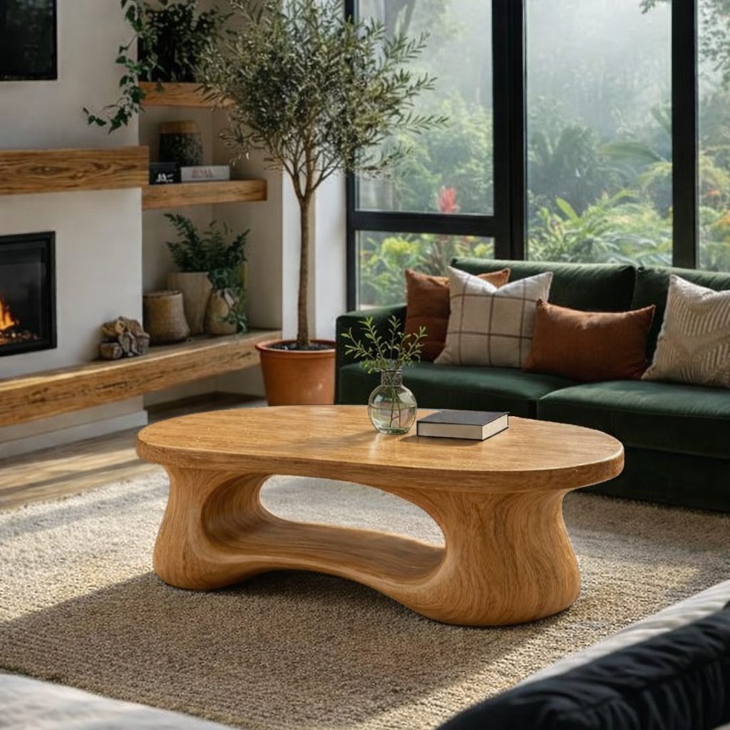 Handcrafted Solid Wood Coffee Table – Sculptural Curved Design