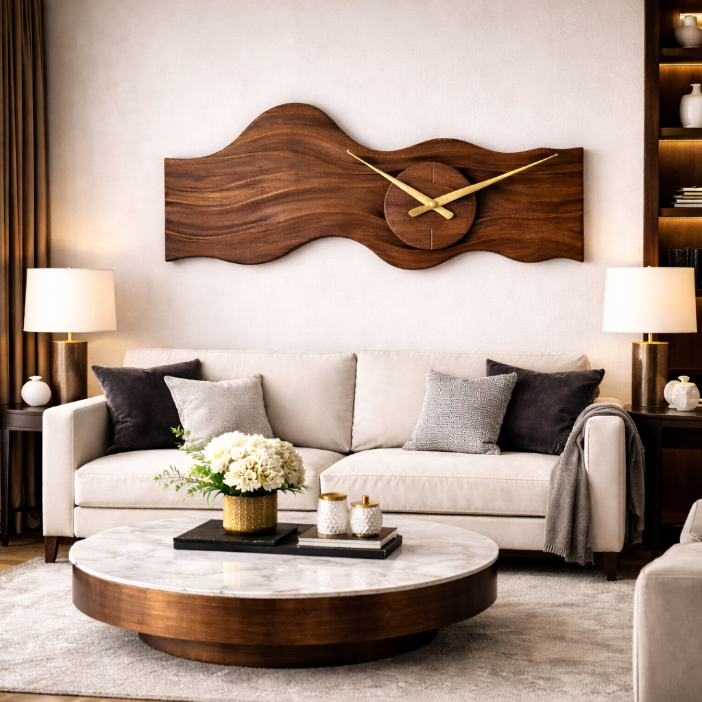 Organic Wall Clock – Sculptural Wooden Clock with Brass Hands