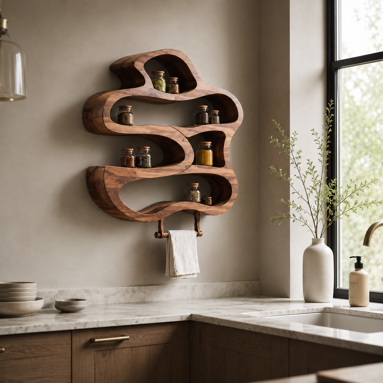 Organic Wood Kitchen Shelf – Solid Wood Wall Mounted Spice Rack for Kitchen Decor