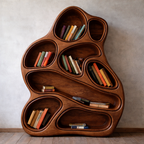 Sculptural Bookshelf – Handmade Solid Wood Shelf for Modern Interiors