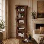 Sculptural Bookcase – Solid Wood Display Shelf for Living Room