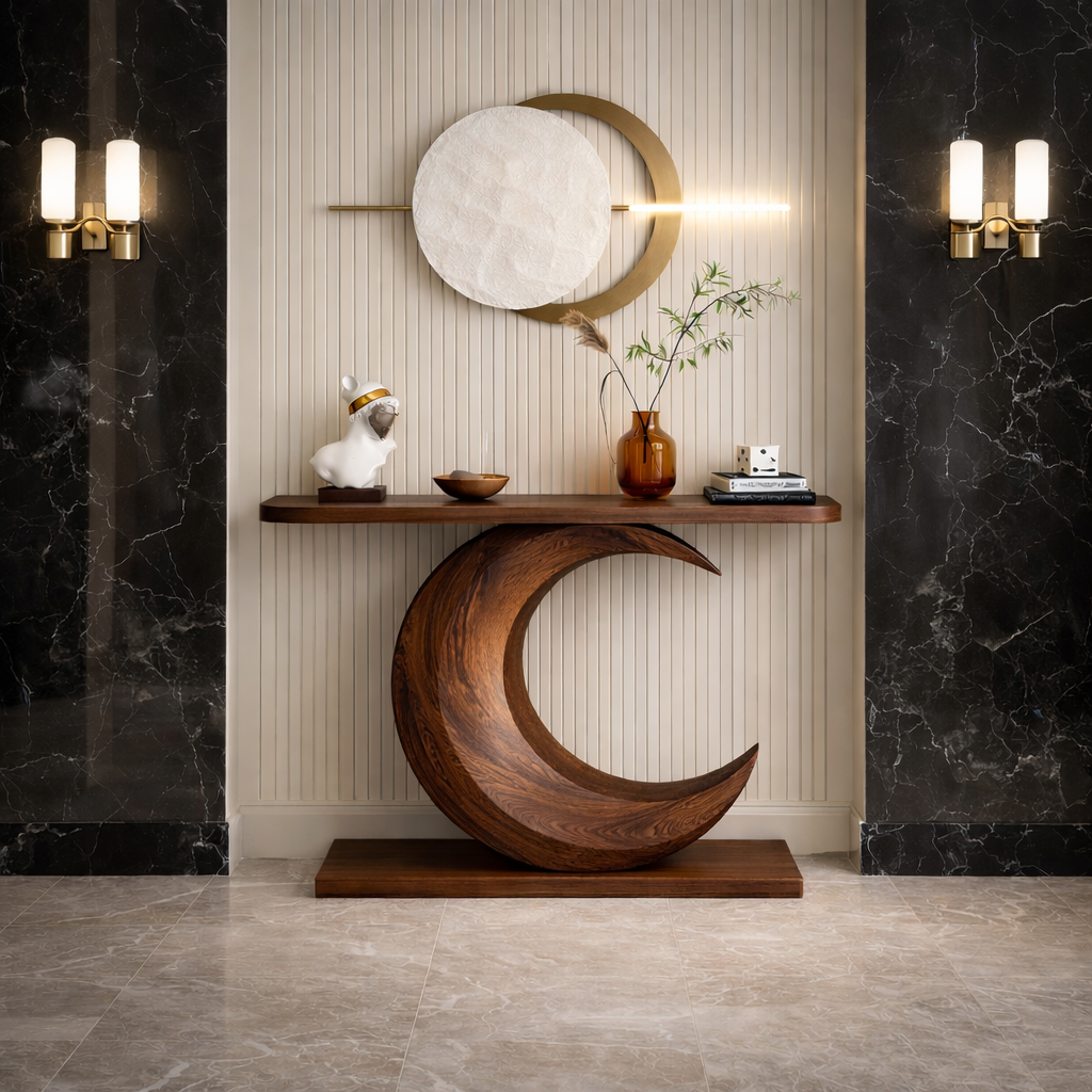 Crescent Console Vanity – Sculptural Solid Wood Vanity Table