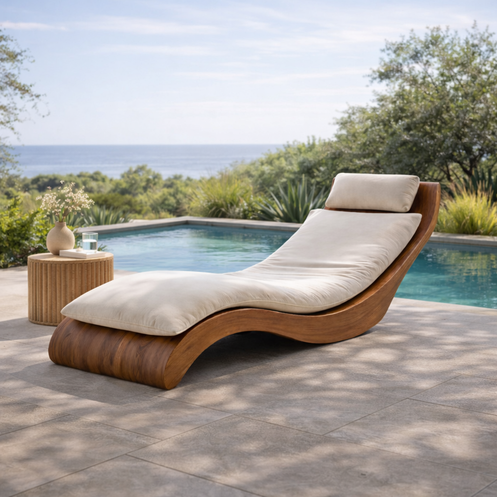 Curved Chaise Lounge – Wooden Lounge Chair for Indoor and Outdoor Relaxation