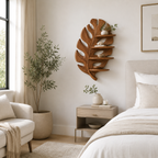 Monstera Leaf Wood Wall Shelf – Solid Wood Floating Display Shelf for Living Room Decor