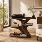 Sculptural Wooden Record Player Stand – Solid Wood Turntable Table with Vinyl Storage