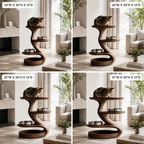 Wood Cat Tree Feeder – Solid Wood Multi-Level Cat Feeding Station for Home Decor