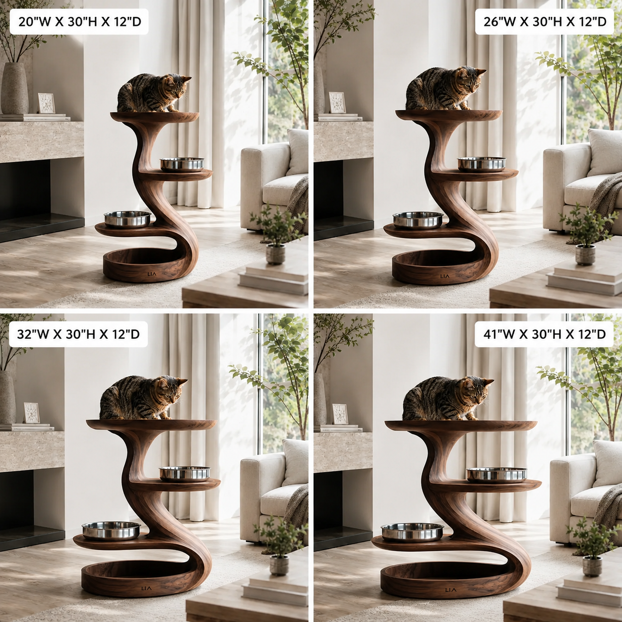 Wood Cat Tree Feeder – Solid Wood Multi-Level Cat Feeding Station for Home Decor