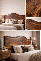 Handcrafted Solid Wood Bed with Live Edge Headboard – Luxury Organic Design