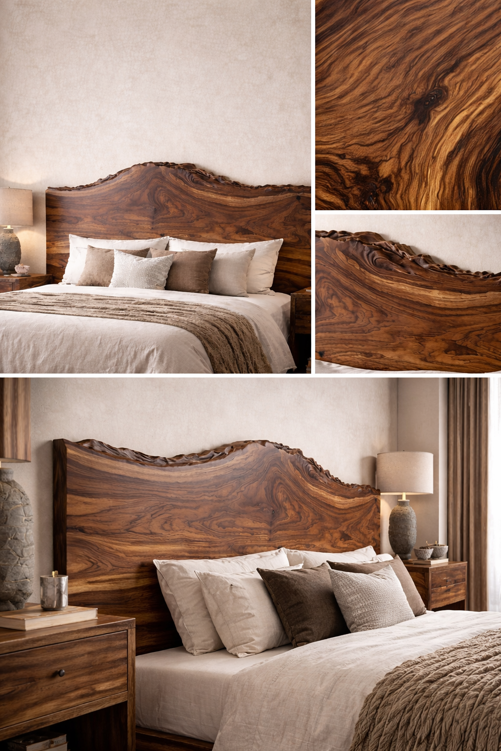 Handcrafted Solid Wood Bed with Live Edge Headboard – Luxury Organic Design