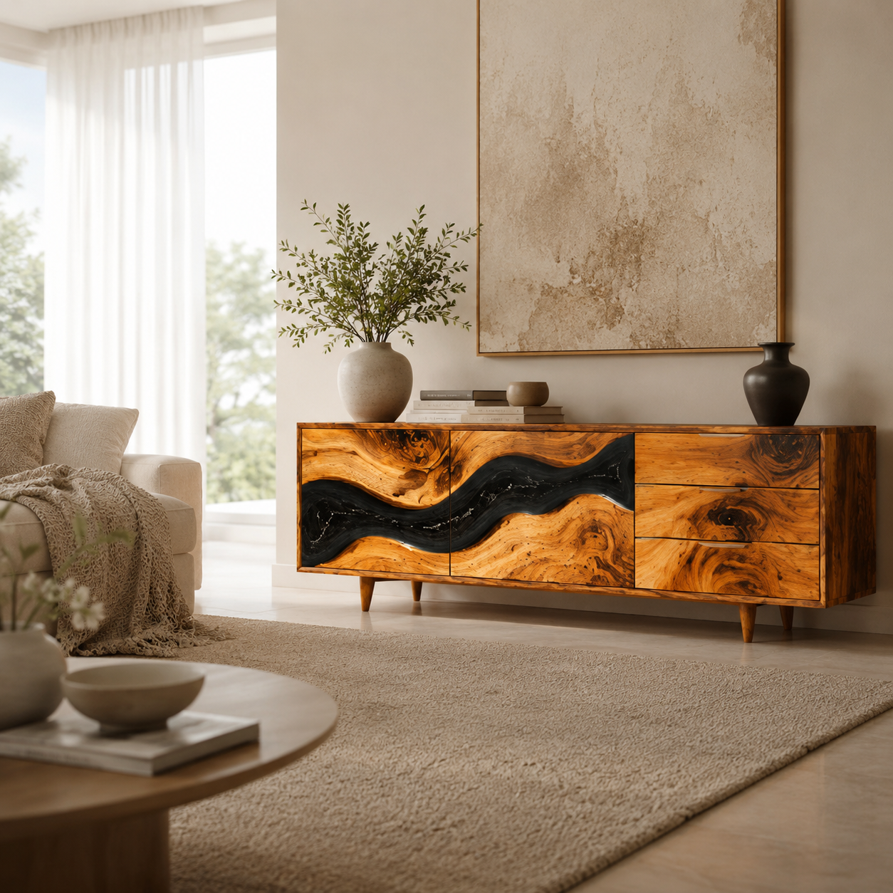 River Resin Wood Sideboard Cabinet